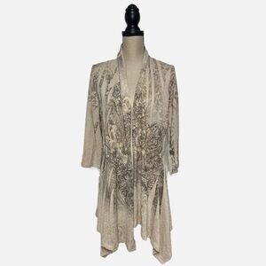 Studio Gem Q Waterfall Open Front Cardigan Size Medium Beige Print Top
